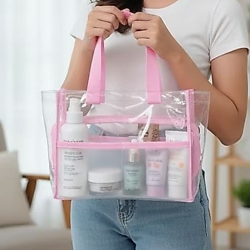 Tas totebag aesthetic//Tas jinjing mika//Tas mukena bening tebal resleting