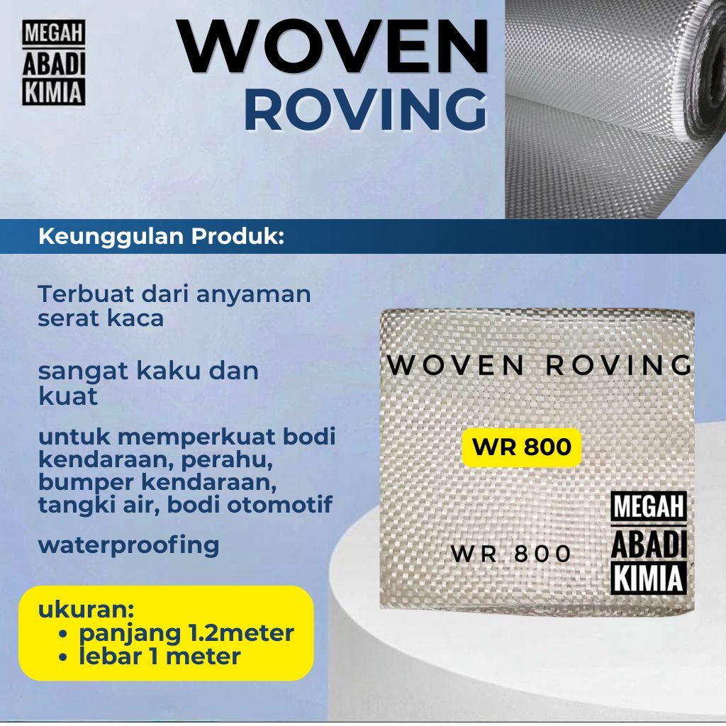 Woven Roving WR 800 1KG Serat Fiberglass Fiber Mat Cor Laminasi Kapal Kolam