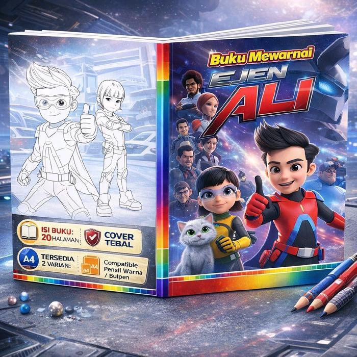 Buku Mewarnai Ejen Ali Anak | 20 Halaman | Cover Tebal | Ukuran A4 | Buku Aktivitas Anak - A4 - A4