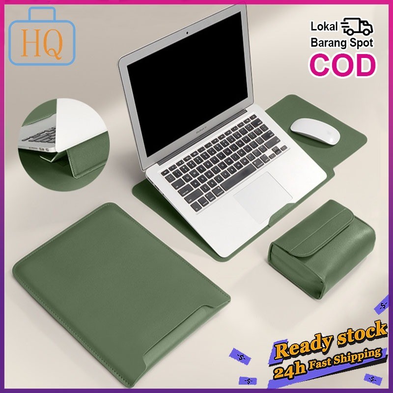 dalihuashop - 3 In1 Laptop Sleeve / Premium Kulit Leather Laptop Case With Adjustable Laptop Stand M