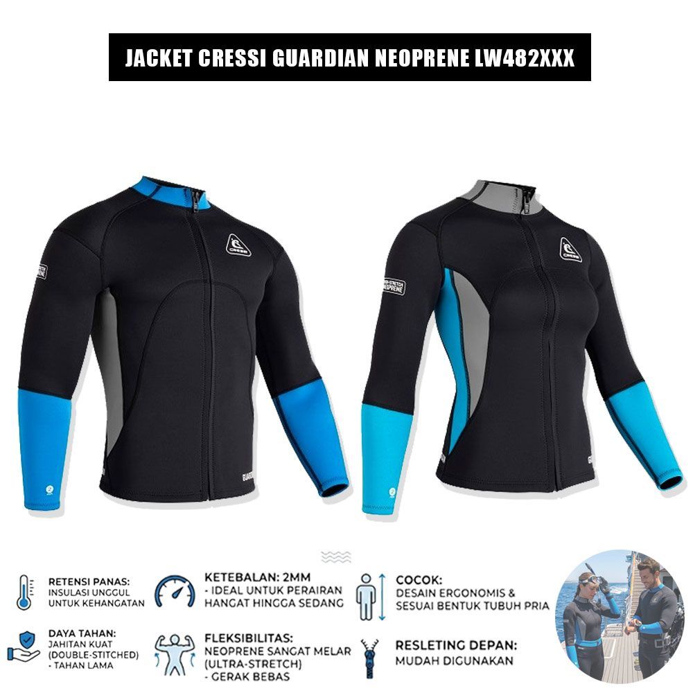 Cressi Neoprene jacket Guardian 2mm Pria & Wanita / Pakaian Snorkling Diving / Baju Selam 2mm / Paka
