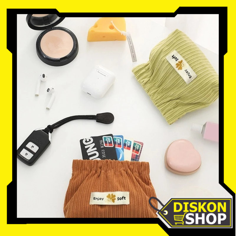Diskon Shop T6844 Travel Pouch Dompet Solid Bahan Corduroy / Tas Makeup Mini / Lipstick Koin Magnet 