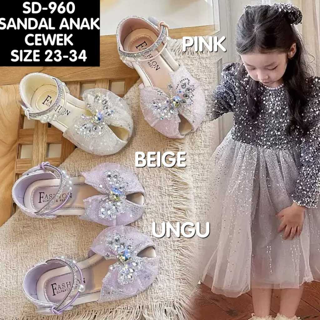 (LC-JKT) SD- 960 SANDAL PESTA ANAK CEWEK BUTTERFLY GLITTER RINGAN ANTI LICIN SIZE 23-34