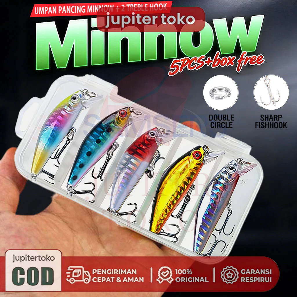 5PCS MINNOW REPLIKA AGILE + BOK. MINNOW UKURAN 5,5CM. 6GRAM