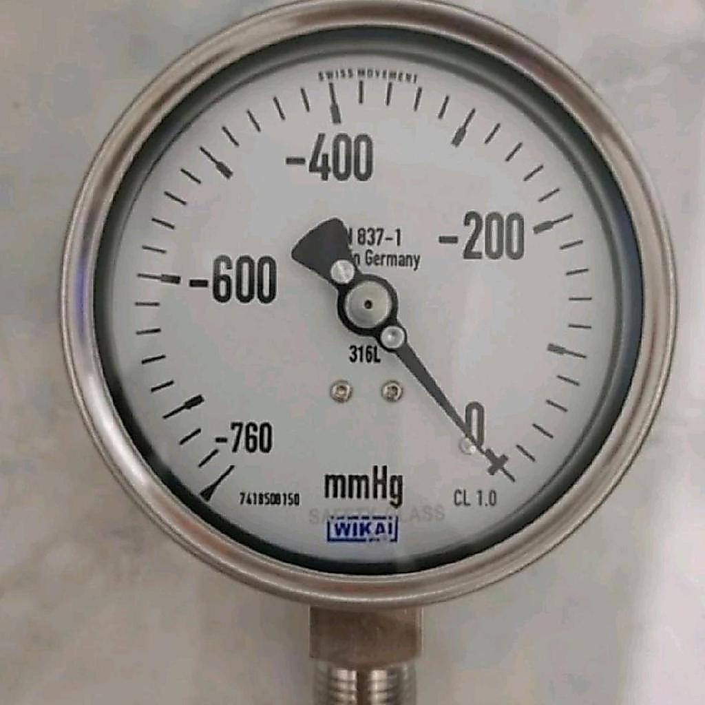 Pressure Gauge Vacuum -760 mmHg Size 4 Inci Connection Drat ½ Inci Wika