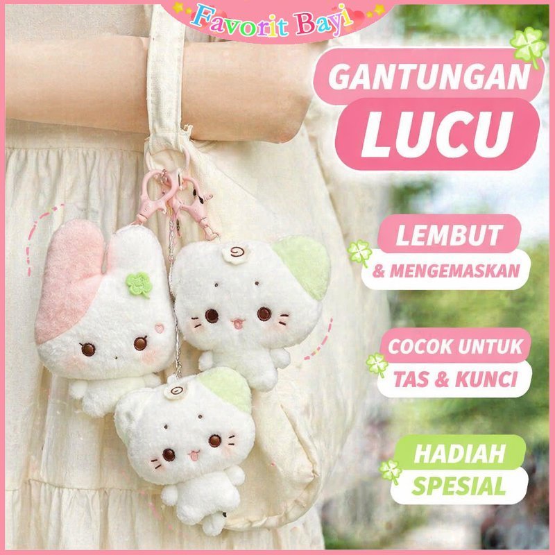 Gantungan Kunci Boneka Kucing Kue Ikan Lucu Boneka Kelinci Empuk Aksesoris Tas Anak