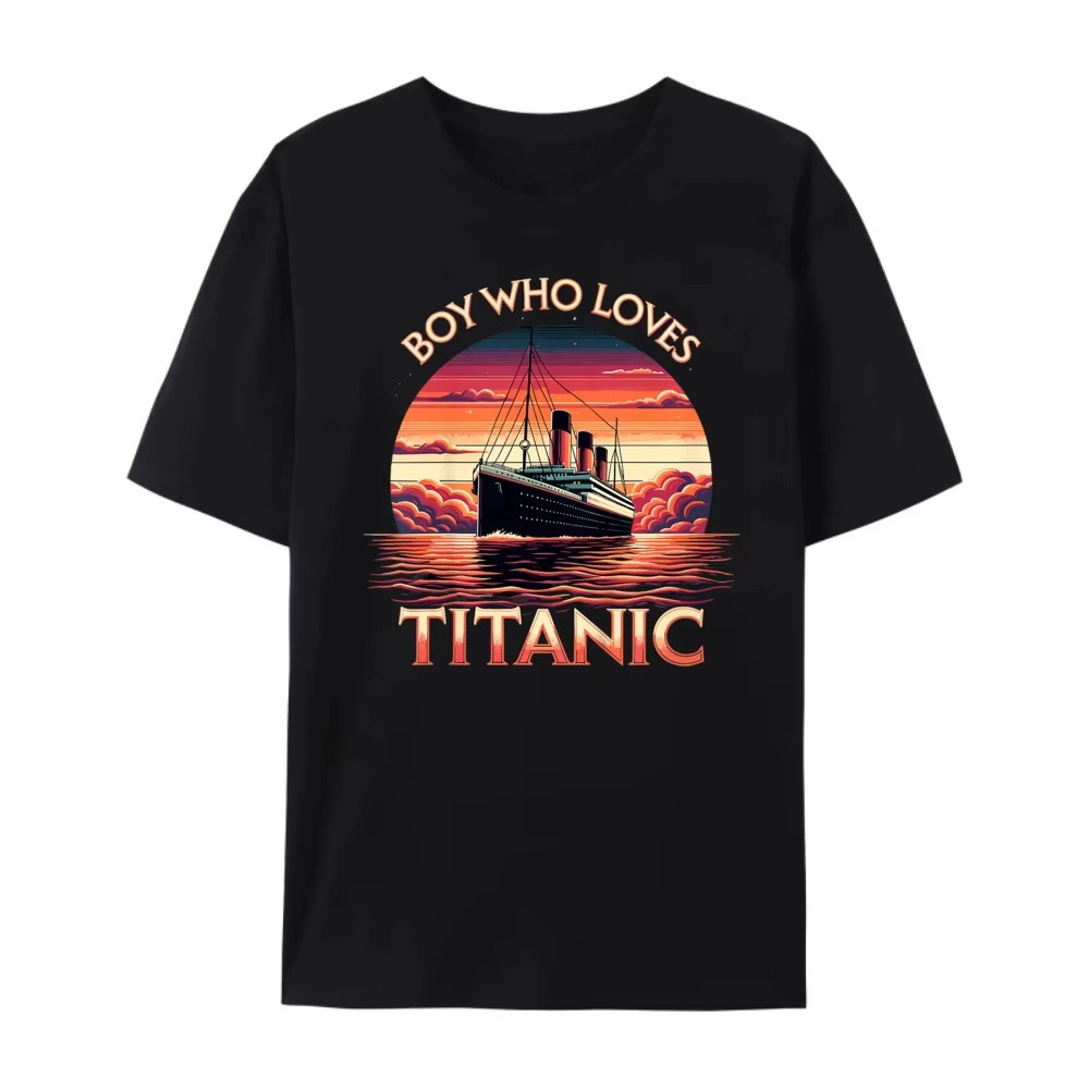 Titanic pola t-shirt jack muda t-shirt mode santai lengan pendek tshirt