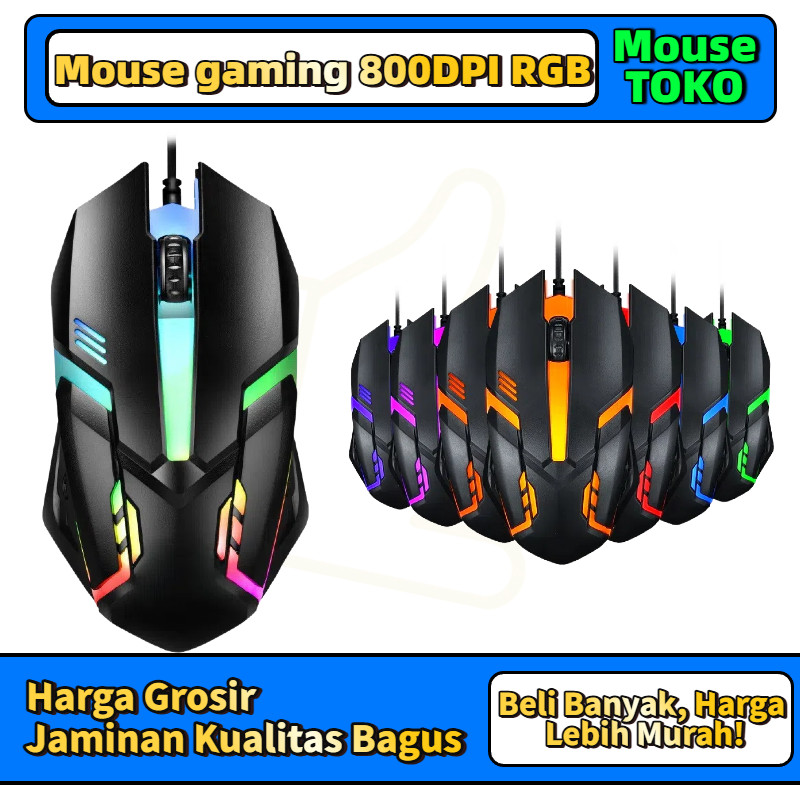 Mouse Gaming USB Kabel LED Desain Menarik 7 Lampu Warna Rainbow — 6