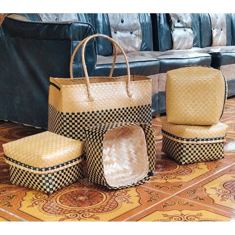 Set Tas Keben kaca isi 4 gratis besek bambu/ Tas keben BALI / Set Tas Sodan kepura murah / Keben Set