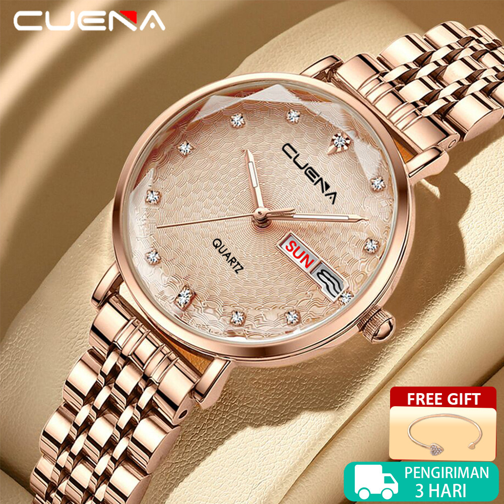 CUENA Jam Tangan Wanita Original Anti Air Tali Jam Kuarsa Santai Mewah Jam Tangan Cewek 6002