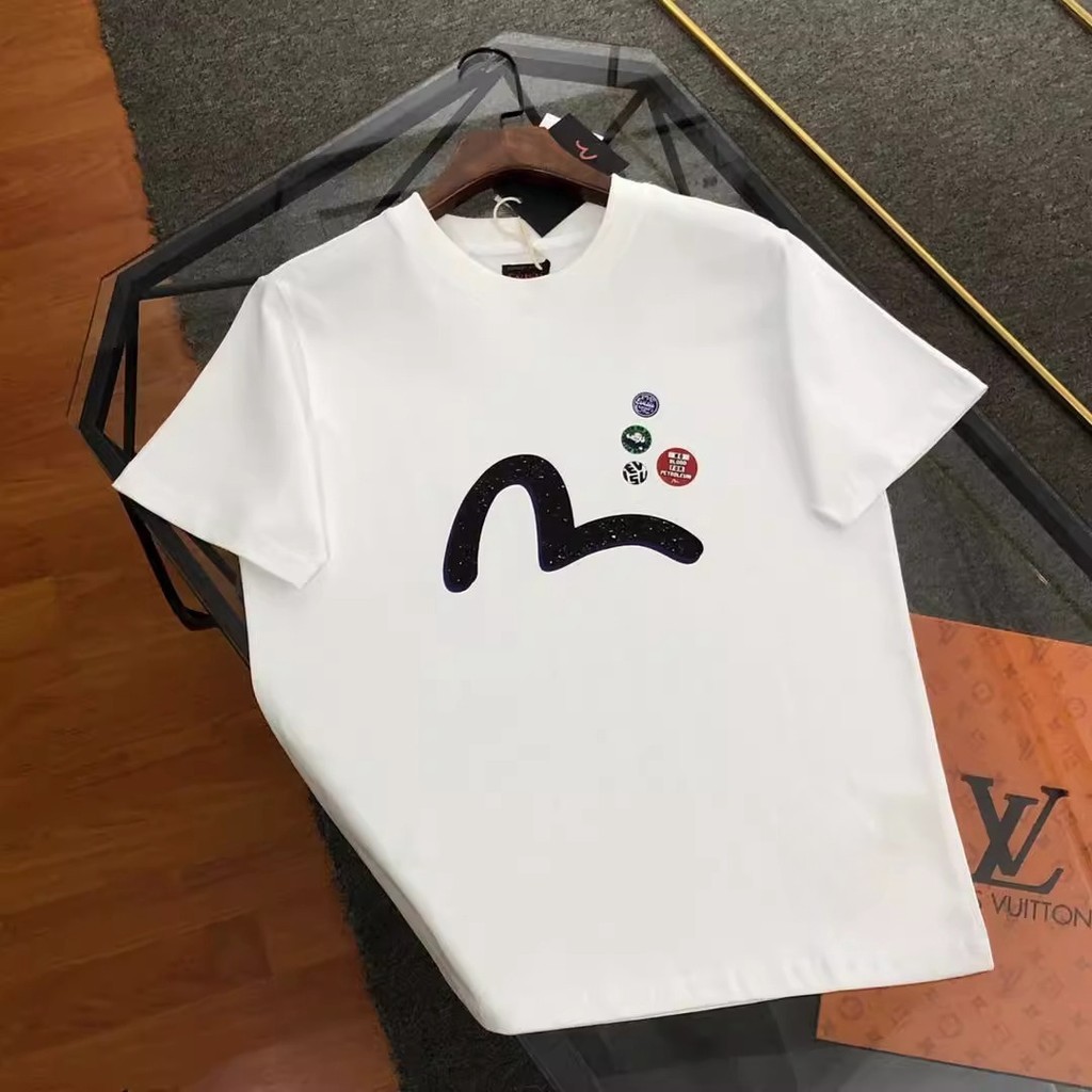 Outlets EVISU 100% Cotton Heavyweight Kaos Boxy Fit T Shirt Unisex Original Kaos Vintage Pria Wanita