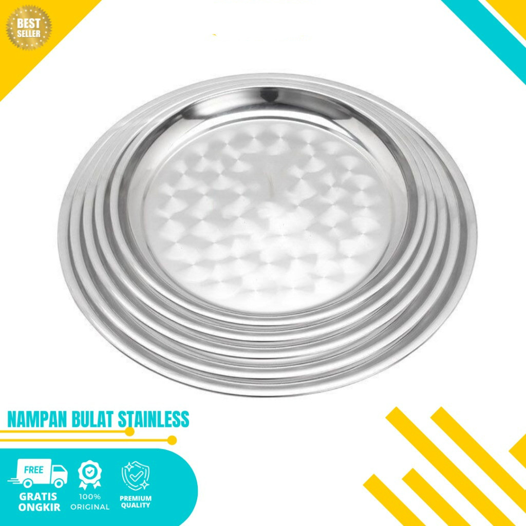 Nampan / Baki Bulat / Bundar Stainless Motif POLOS 30/32/34/36/38/40/45/50 CM