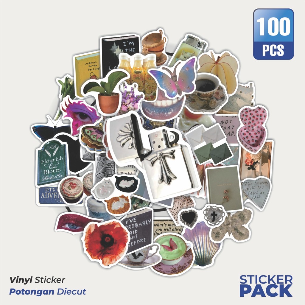 

Super Hemat! 100 PCS Stiker Vintage Aesthetic Waterproof Aesthetic- Untuk Laptop, Motor, dan Helm - Paper Stationery Pack