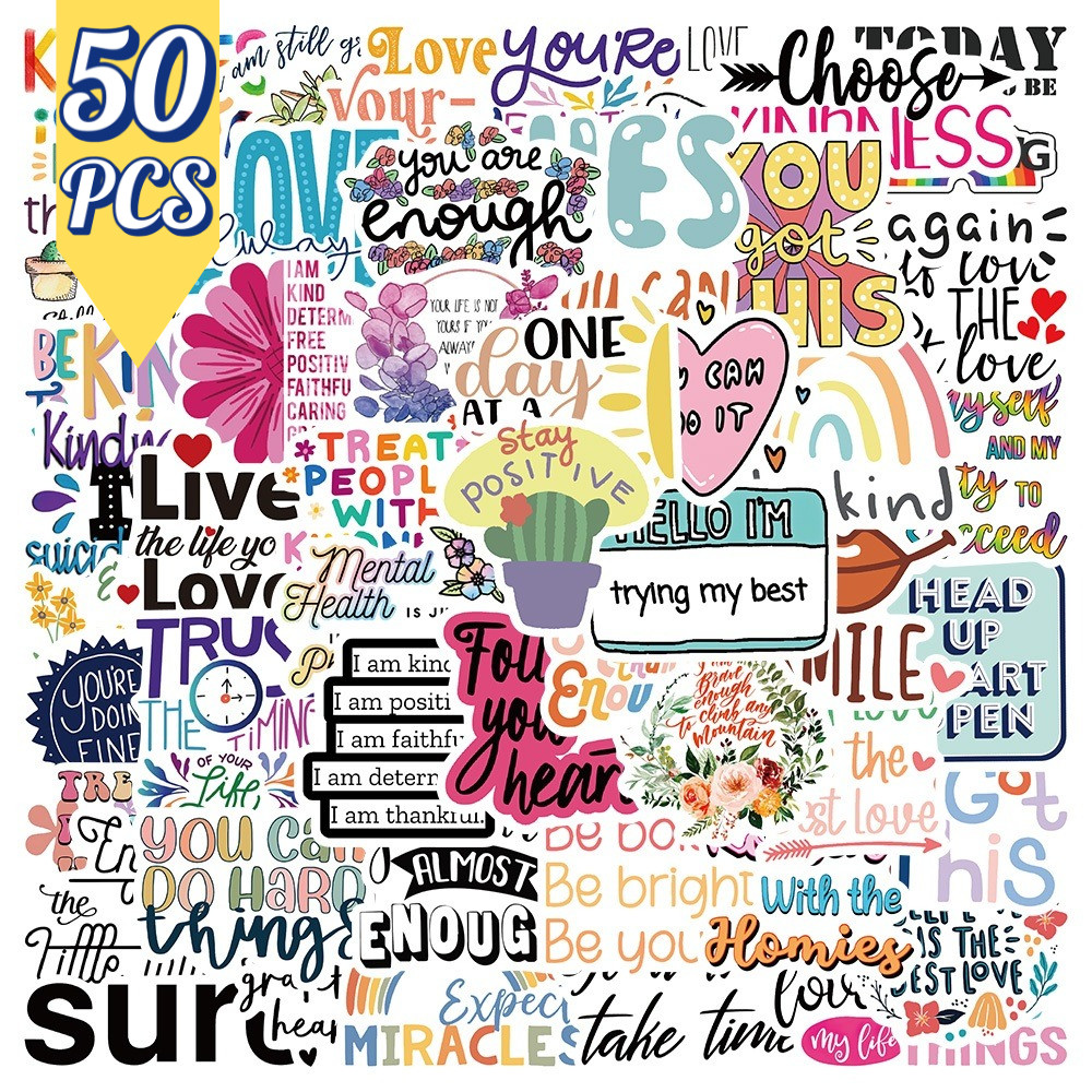 Stiker Aesthetic 50 PCS | Stiker Lucu Kata Inspirasi Anti Air untuk Motor, Helm, HP, Laptop, Koper