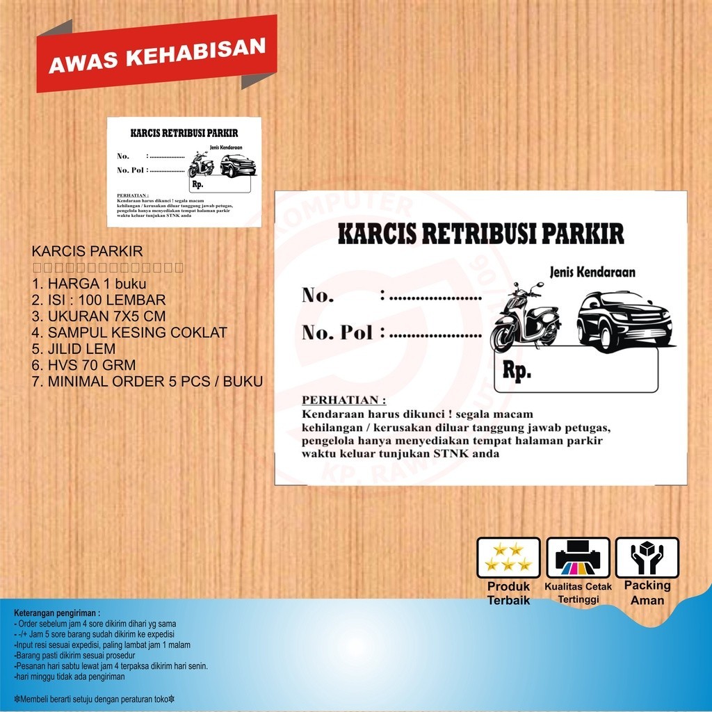

KARCIS PARKIR MOTOR MOBIL