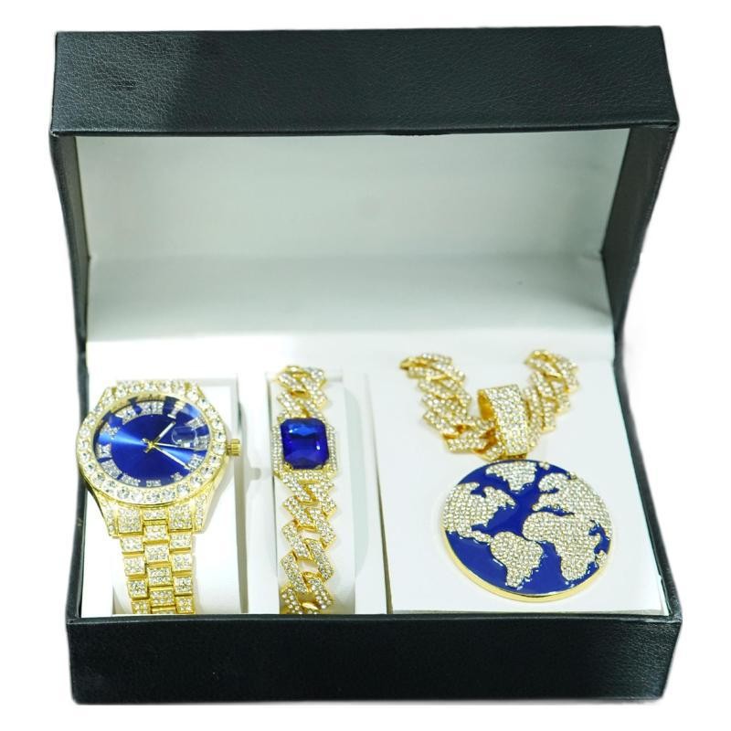 Jam tangan kuarsa tren kelas atas jam tangan pria liontin tanah kalung gelang gelang serbaguna perhi