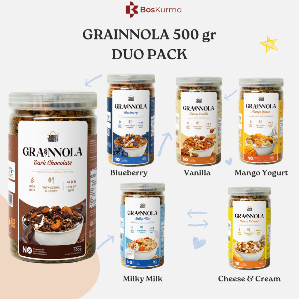 

[PAKET 2] Grainnola 500 gr isi 2 Granola Timur Tengah 1 kg Sereal Sarapan