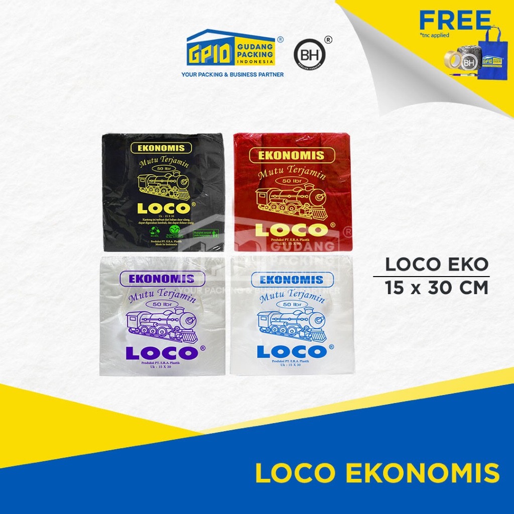 LOCO Ekonomis - Kantong Plastik Kresek (Hitam/ Merah/ Putih/ Transparan) Uk 15 x 30