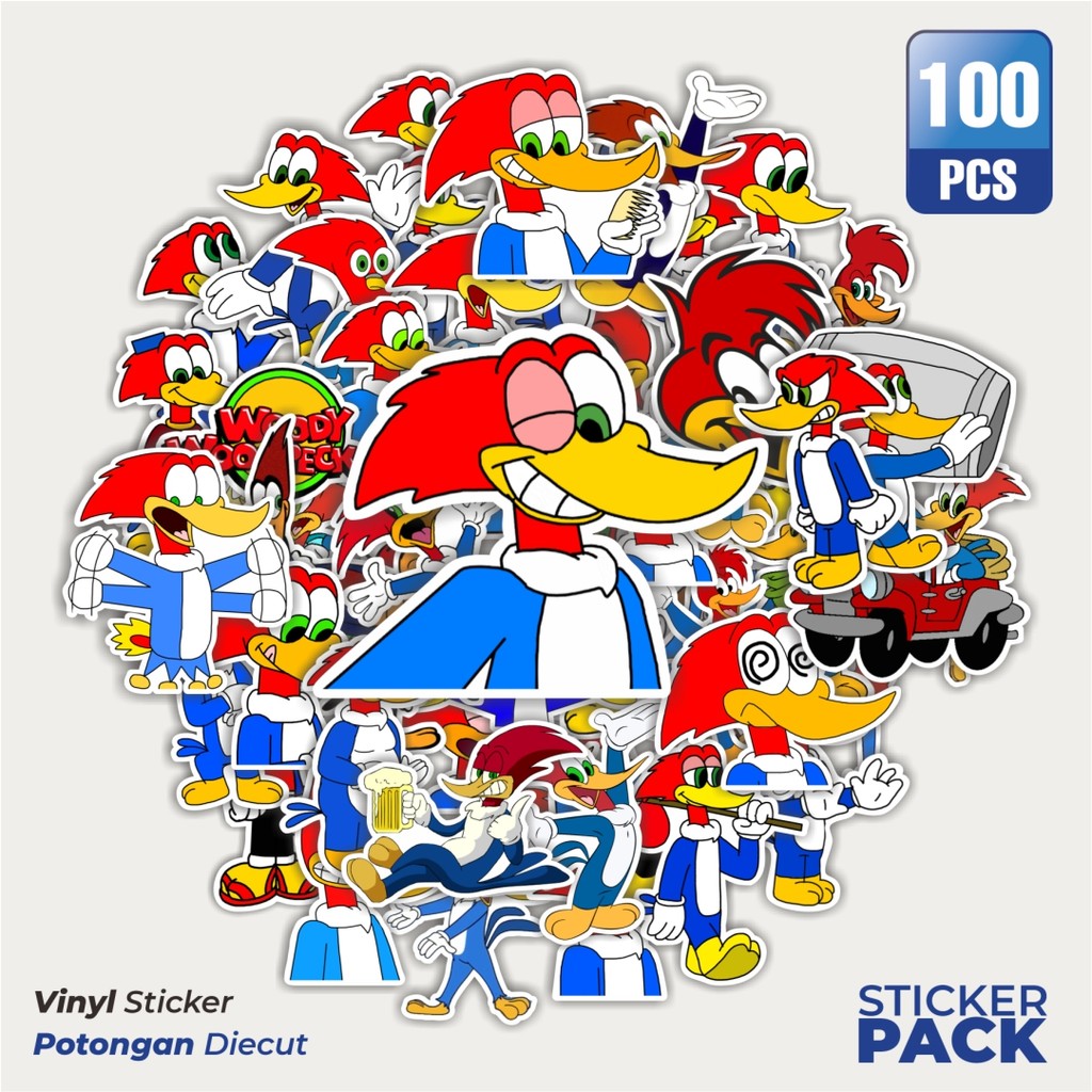 

MURAH 100 PCS Stiker Kartun Woody Woodpecker Waterproof Aesthetic- Untuk Laptop, Motor, dan Helm - Paper Stationery Pack