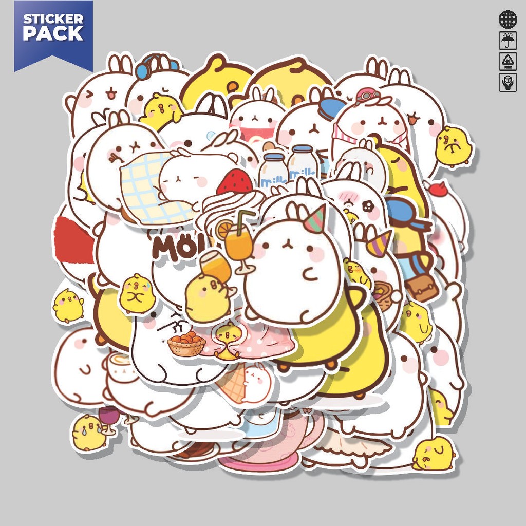 

[100PCS]Stiker Pack Stiker Kartun Molang & Piu Piu Aesthetic Vinyl Anti Air Dekorasi Sticker Laptop Buku Journal Koper Helm Casing HP Gitar Helm Skateboard