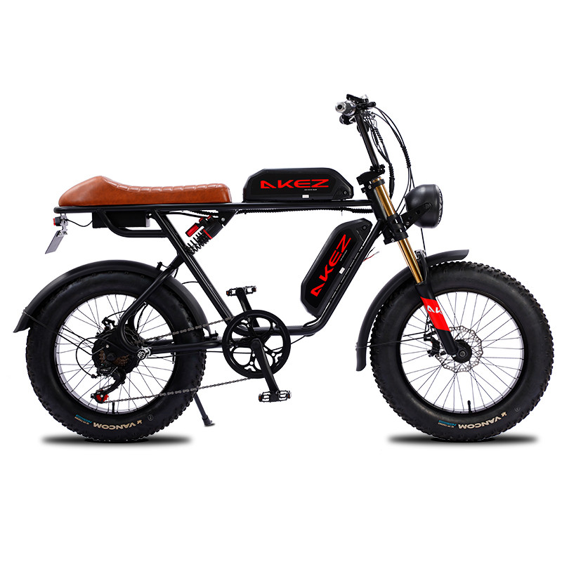 Electric Bicycle AKEZ-S1,Soft Tail Frame,Retro Off-Road Fat Tire, 7 Variable Speed, Snow Beach E-Bik