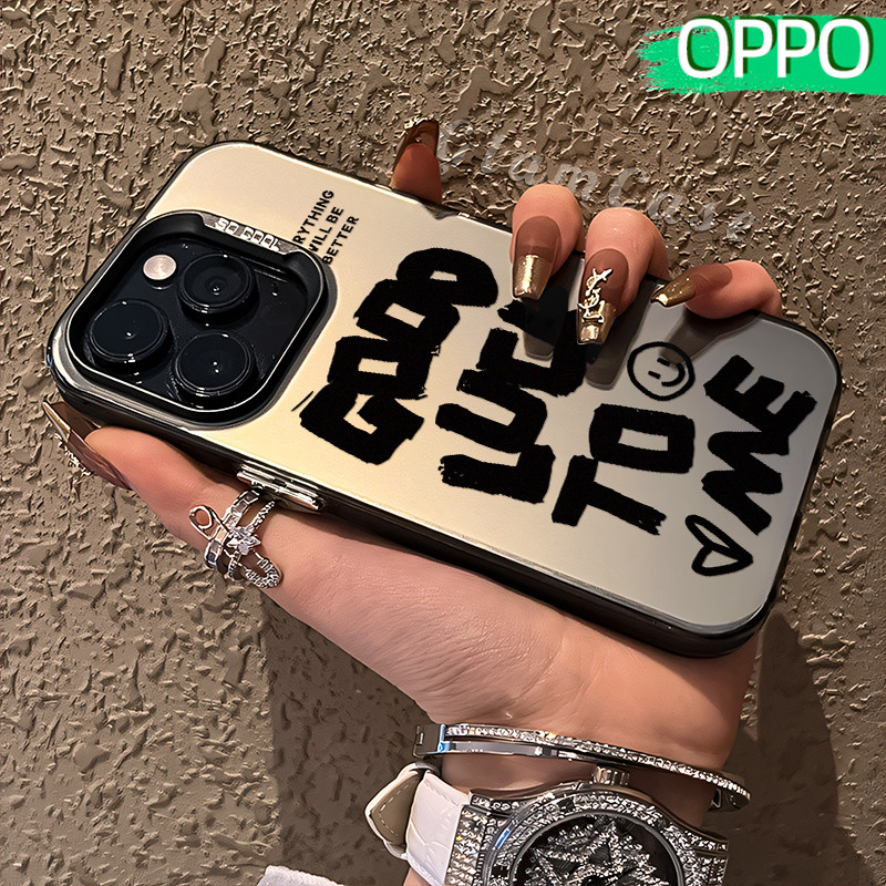 Simple Letters Glossy Hologram PC Case OPPO A18 A57 A16 A15 A17 A60 A3x A3s A5s A54 A53 A12 A31 A58 
