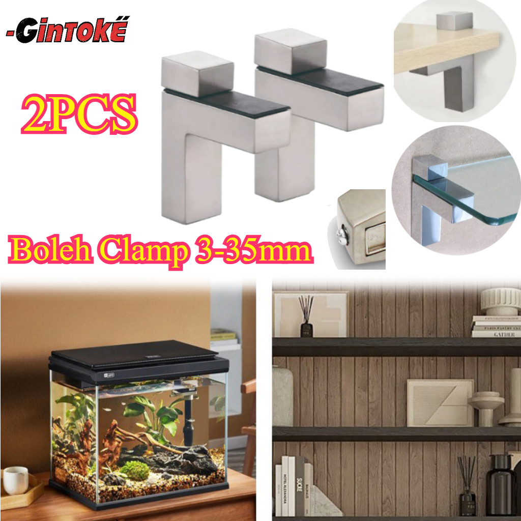 2pcs Ambalan Sirip Hiu Bracket/ Siku Jepit Kaca/ Siku Glass Penjepit/Ambalan Rak Siku/ Penjepit Peno