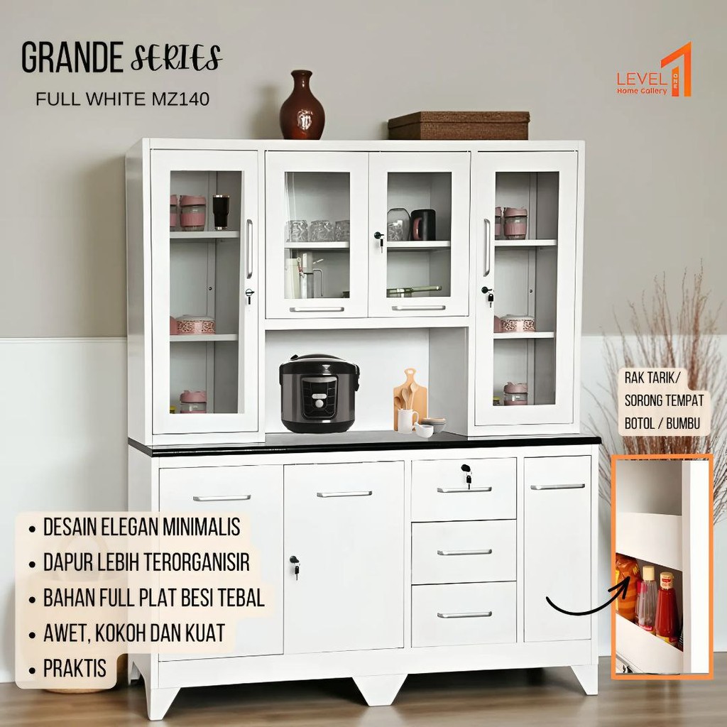 Grande MZ 140 Lemari Rak Dapur Lampu LED Besi Minimalis | Kitchen Set  | Kitchen Cabinet | Lemari Ma