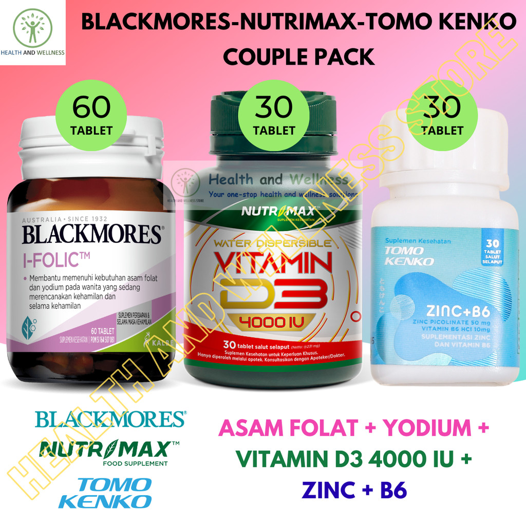 Blackmores I Folic 60 Tomo Kenko Zinc B6 Nutrimax Vitamin D3 4000 IU Tablet Paket