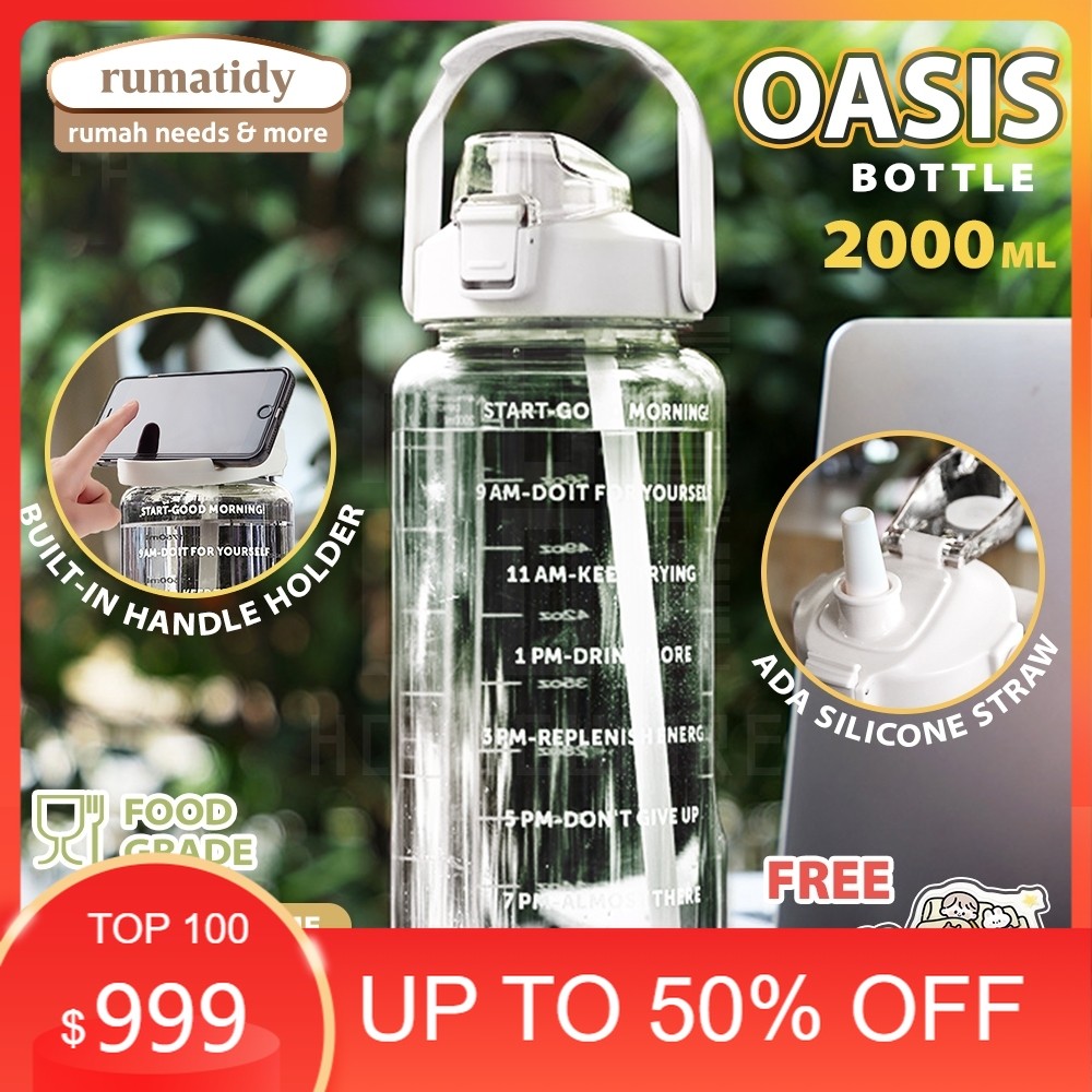 RUMATIDY - Botol Tambler Dengan Penanda Motivasi Tumbler Plastik Premium 2 Liter Transparan BPA Free