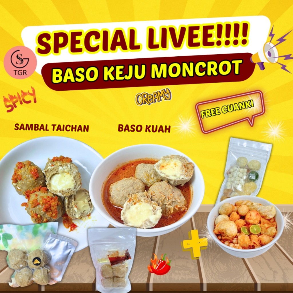 

[ SPECIAL LIVE 9.9] FREE GIFT BAKSO KEJU MONCROT ISI 4 SAMBAL TAICHAN BASO KUAH KEJU MONCROT KEJU MELELEH - GUDANGSNACKTGR