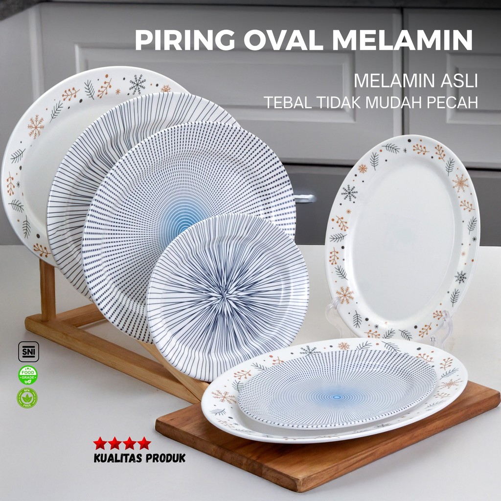 Piring Oval Motif Melamin Asli  Tebal 9/12 inch Piring Saji Piring Buah Piring Ikan besar/Anti Pecah