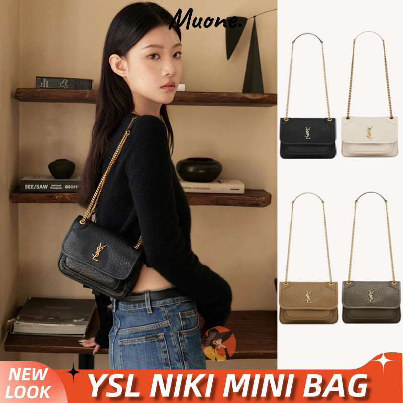YSL BAG Saint Laurent Niki Mini In Grained Lambskin Women's Shoulder Bags Tas Bahu Wanita