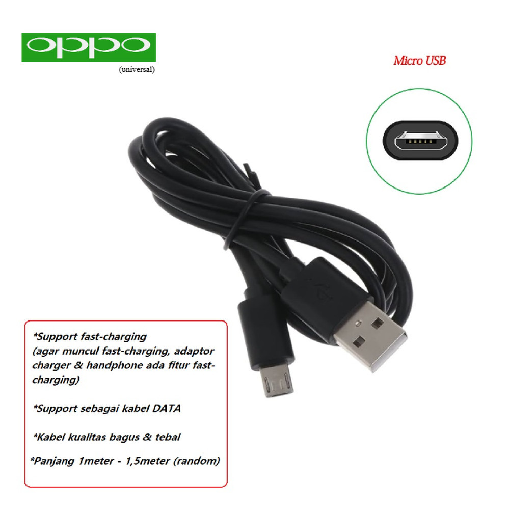 (hitam) usb micro kabel charger oppo R15 (CPH1835) - R15X (PBCM10) - R15 pro (CPH1831)