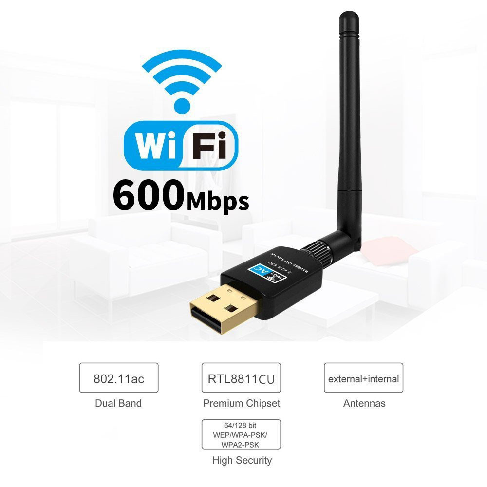 Dual Band USB wifi 600Mbps Adapter AC600 2.4GHz 5GHz WiFi with Antenna PC Mini Computer Network Card
