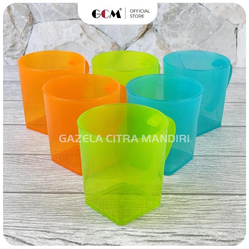1 Lusin Citrus Cangkir Plastik Kecil Tahan Panas Tebal Kuat Gelas Gagang Kopi Teh Lusinan Murah