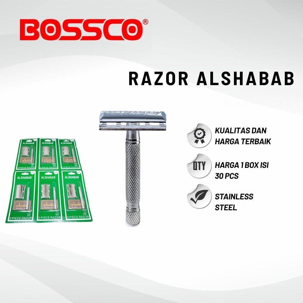 GROSIR (1 BOX ISI 30 PCS)  Alat Cukur+Silet Gagang Besi ALSHABAB/Alat Cukur Kumis/Cukuran Kumis