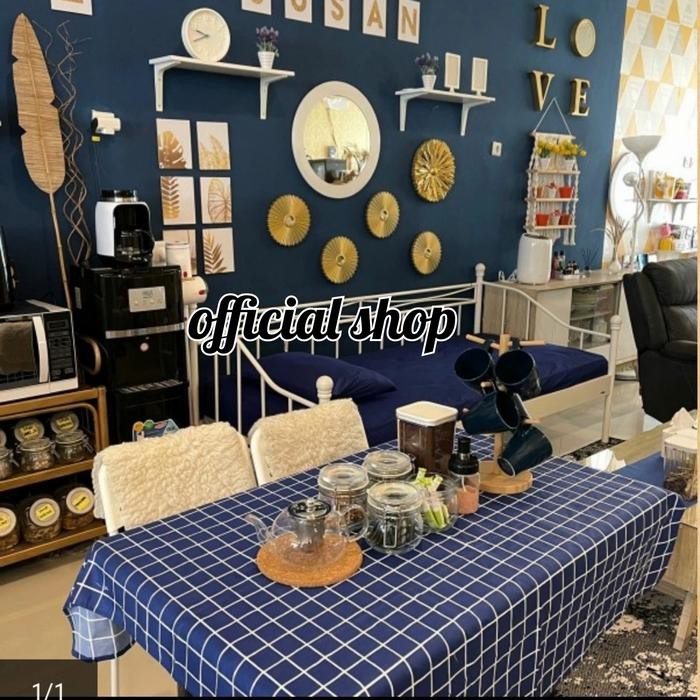 Promo taplak meja makan kain katun 6 kursi/taplak meja kain katun 4 kursi - Putih, 120x200cm terlari