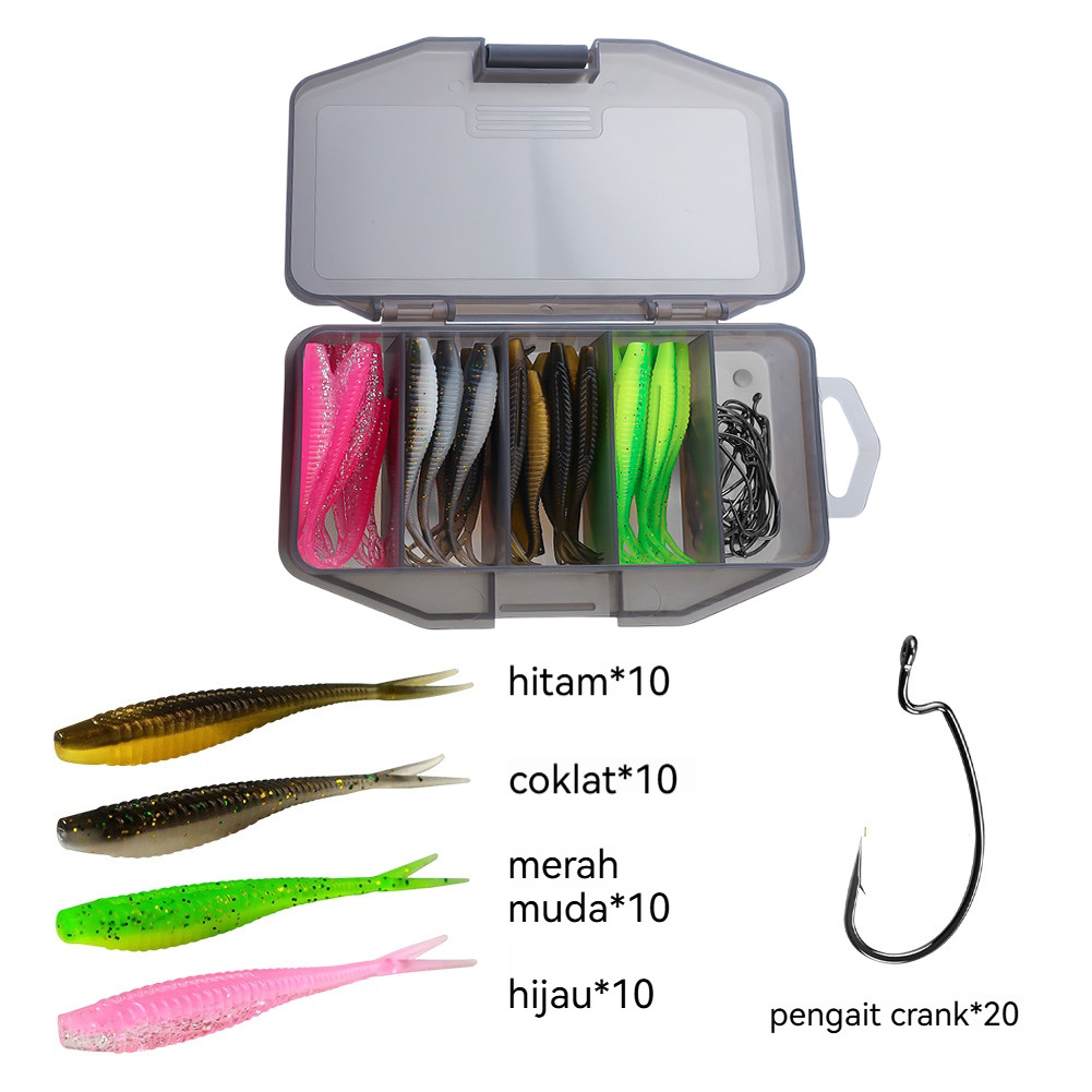 61Pcs Umpan Soft Lure 1 Set Box, Kotak Umpan Pacning Ikan / Umpan Pancing Tiruan Bentuk Ikan Bahan K