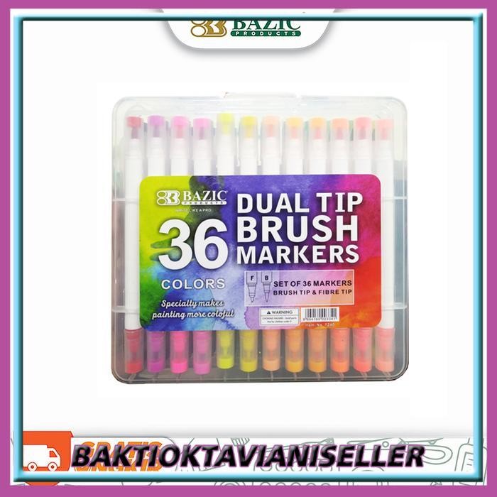 

Bazic 36 Colors Dual Tip Brush Markers - Spidol Kuas 36 Warna