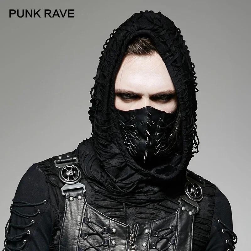 PUNK RAVE Punk Men Stylish Fahison Pin Rivet Mask Gothic Steampunk PU And Fake Suede Cool Man Access