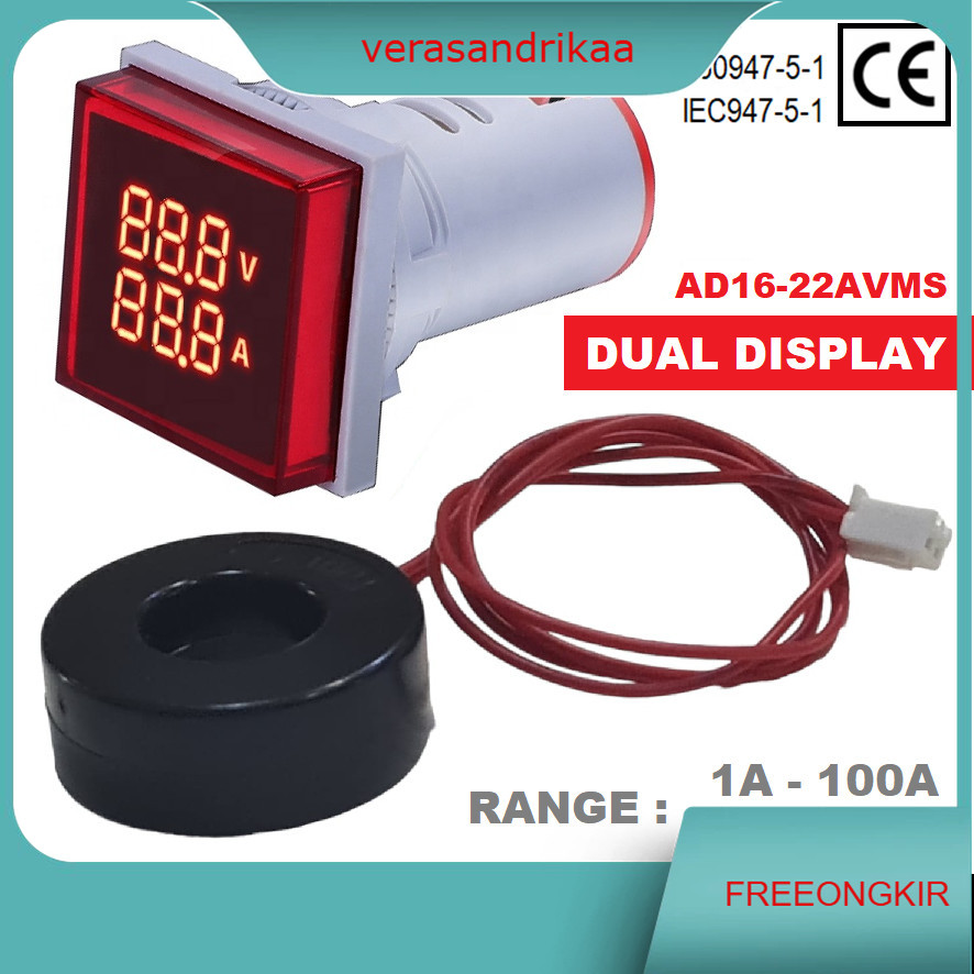 Dual Volt Amper AM Meter Panel Listrik Pilot Lamp Digital Voltmeter AC