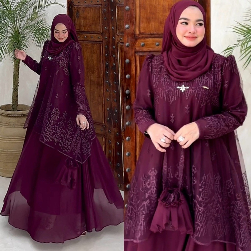 ES.COLD Almeera Dress Ceruty Mix Brokat Import Desain Mewah Elegan Ootd Pesta Gamis Jumbo Mode 2026