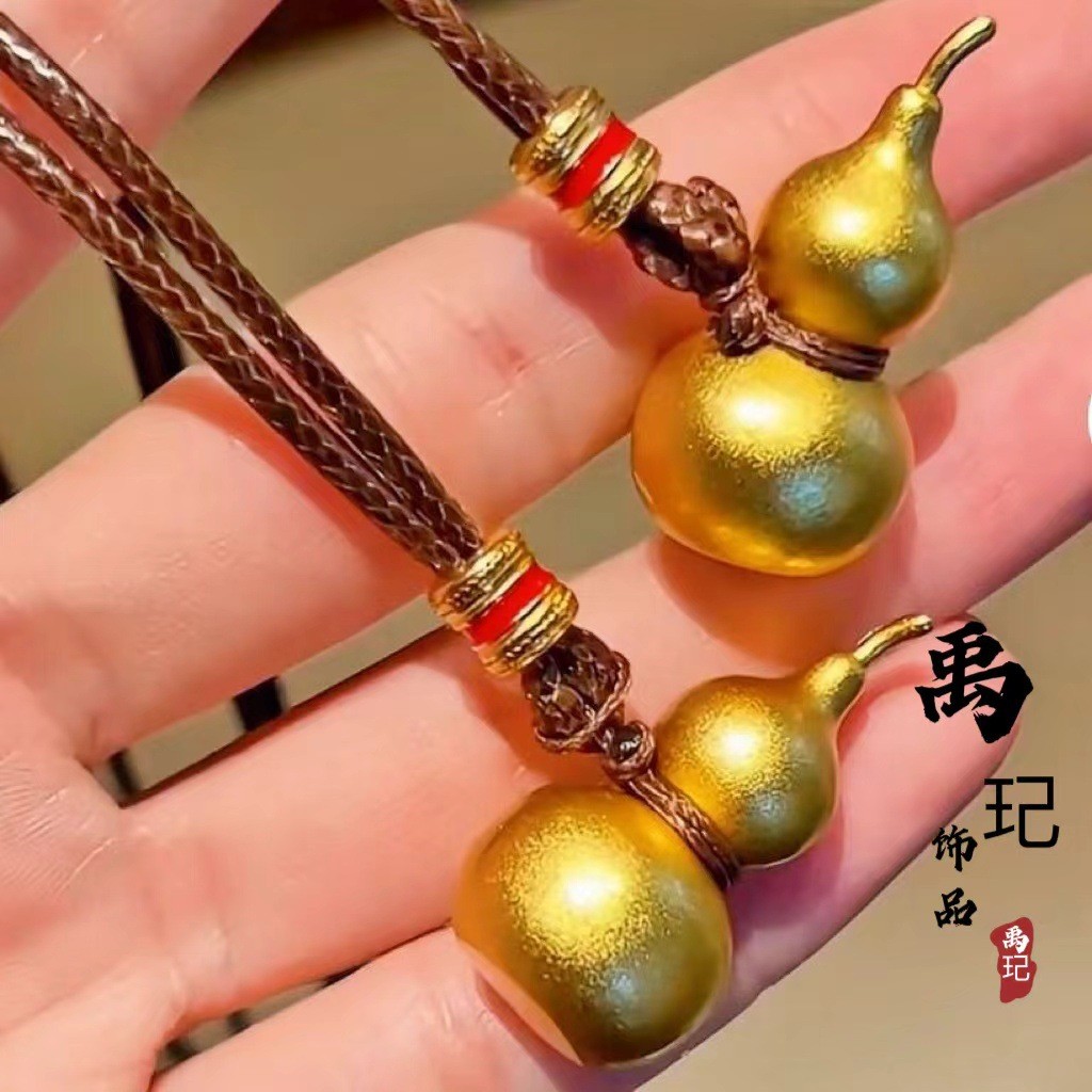 Kalung liontin labu keberuntungan emas pasir kuno, rantai sweater tali hitam tahan lama untuk pria d