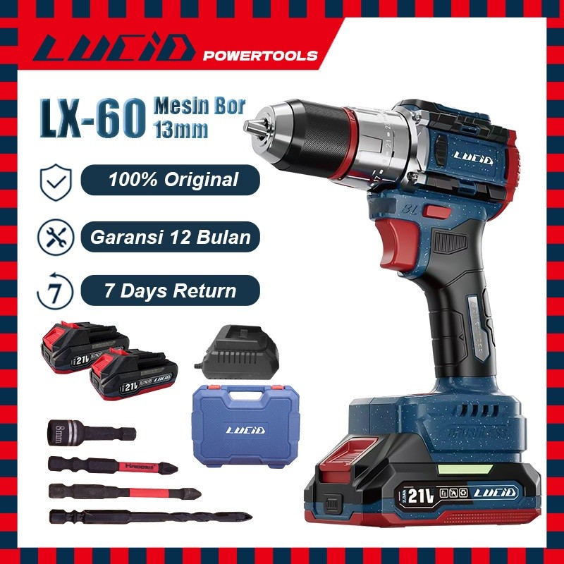 LUCID LX-60 Cordless Mesinbor 13MM 2.0A 21V lithium battery impactdrill brushless baterai