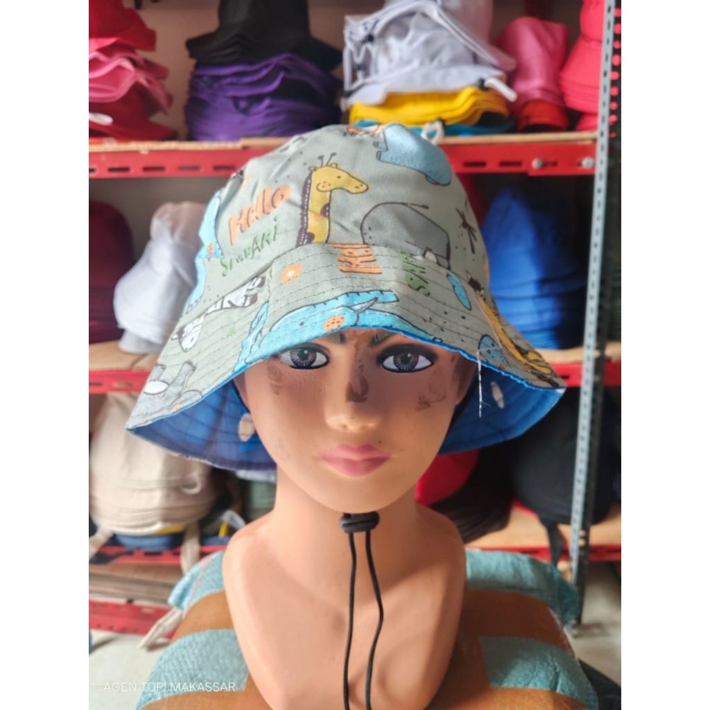 TOPI BUCKET TALI ANAK MOTIF KARAKTER LUCU / TOPI ANAK TK / READY MAKASSAR