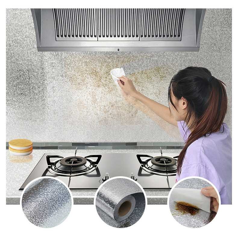 COD Sticker Wallpaper Dekorasi Dinding Dapur Tembok Laci Lemari Dan Meja Aluminium Foil Waterproof A