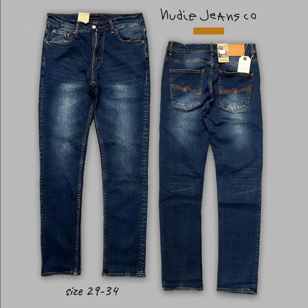 NUDIE JEANS Celana Panjang Jeans Streetch Pria Model Slimfit Skinny Korean Style Hitam Bayar Ditempa