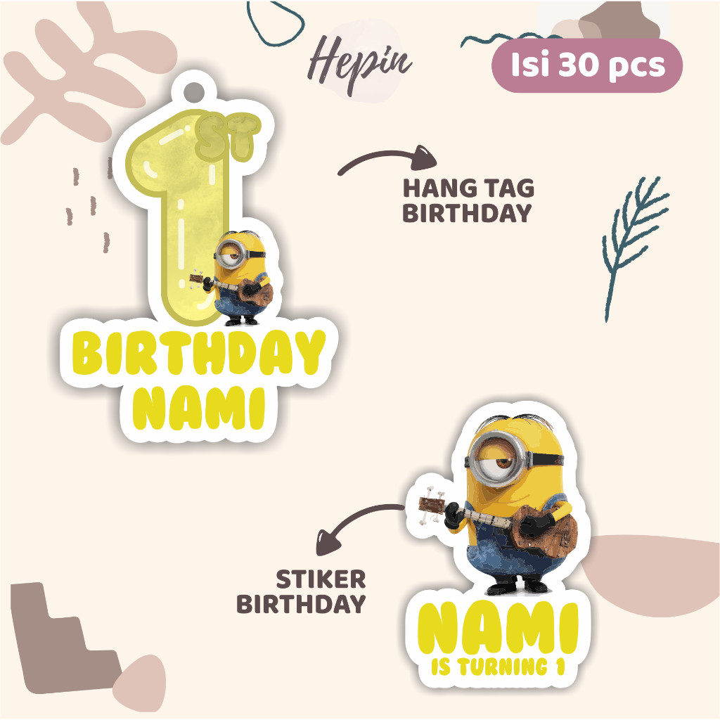 (30pcs) cetak Hang tag & stiker label ulang tahun karakter MINION/lucu/stiker/label tag ulangtahun /