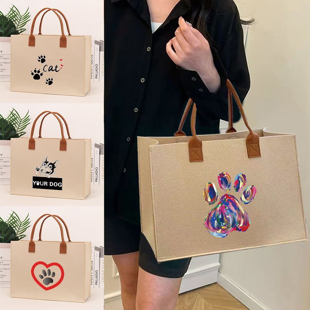 Tas Jinjing Felt Cute Women's White Felt Sling Shoulder Tote Bag Footprints Pattern Beg Tote Bahu Sl